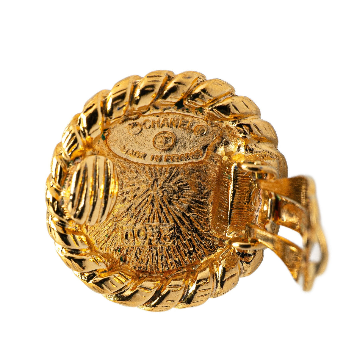 Gold Chanel Gold Plated CC Round Clip on Earrings