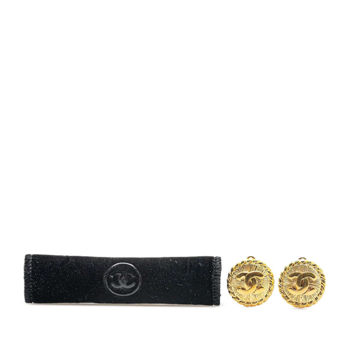 Gold Chanel Gold Plated CC Round Clip on Earrings