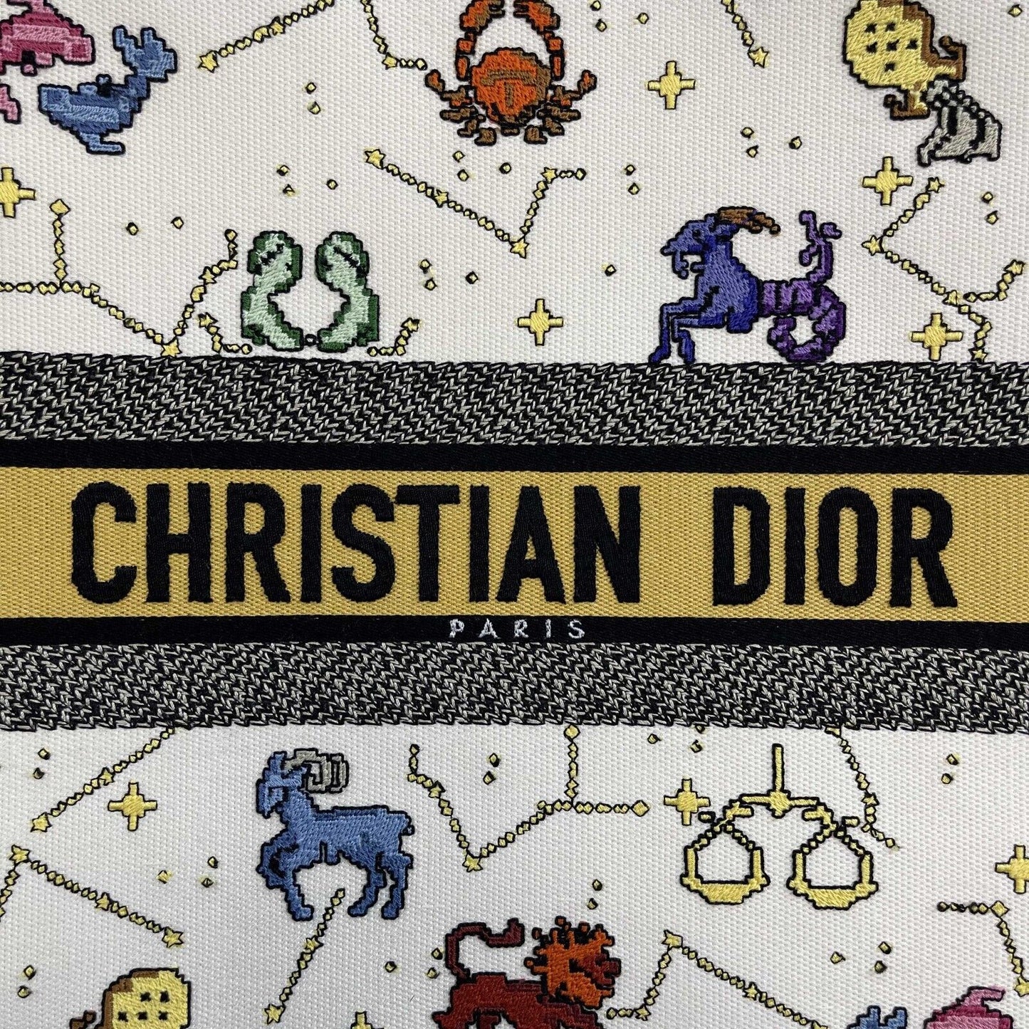 DIOR - NEW 2022 Large Pixel Zodiac Embroidered Canvas Book Tote