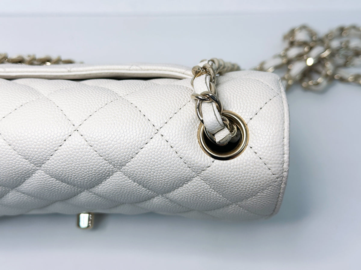 Chanel Mini Rectangular Caviar Classic White GHW 2382 holo card