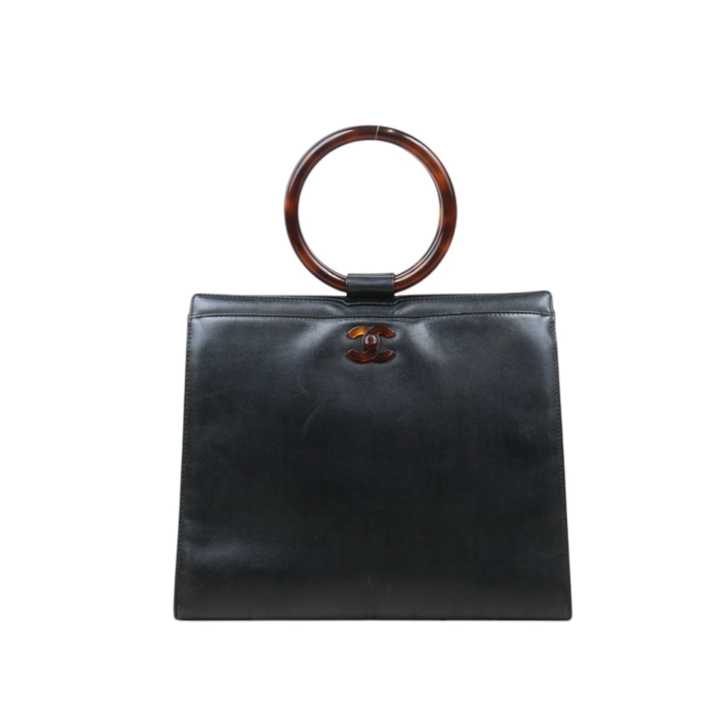 Good ( Rank AB)｜ CHANEL Vintage Lamb Skin CC Tortoise Hammer Top Handbag Tote Black Made in 1997-1998 Year｜V24122603