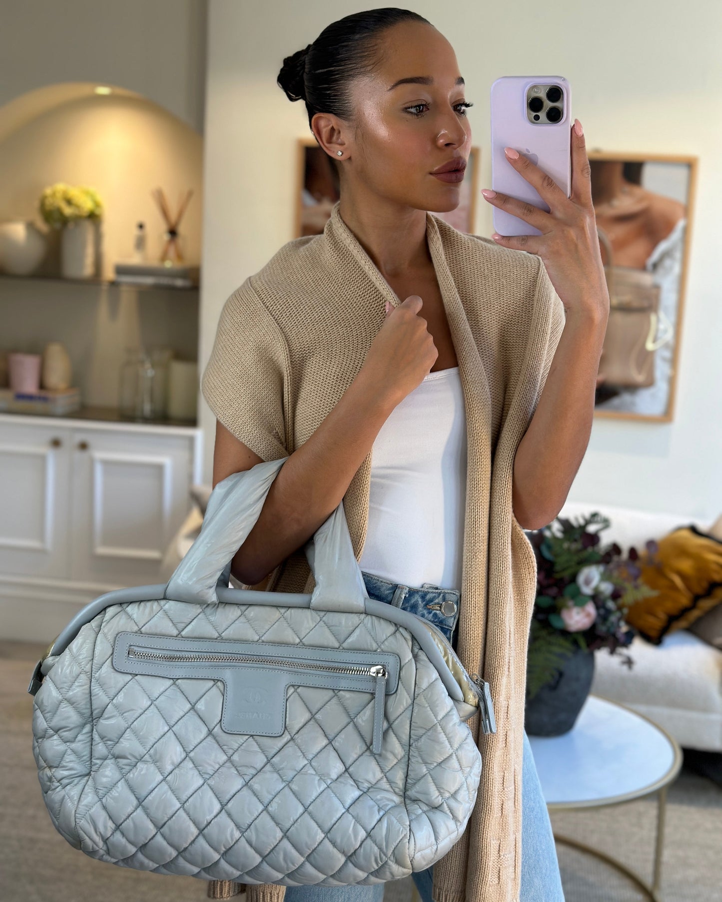 Chanel Cloud Grey Coco Cocoon Tote Bag In Nylon and CC Detail