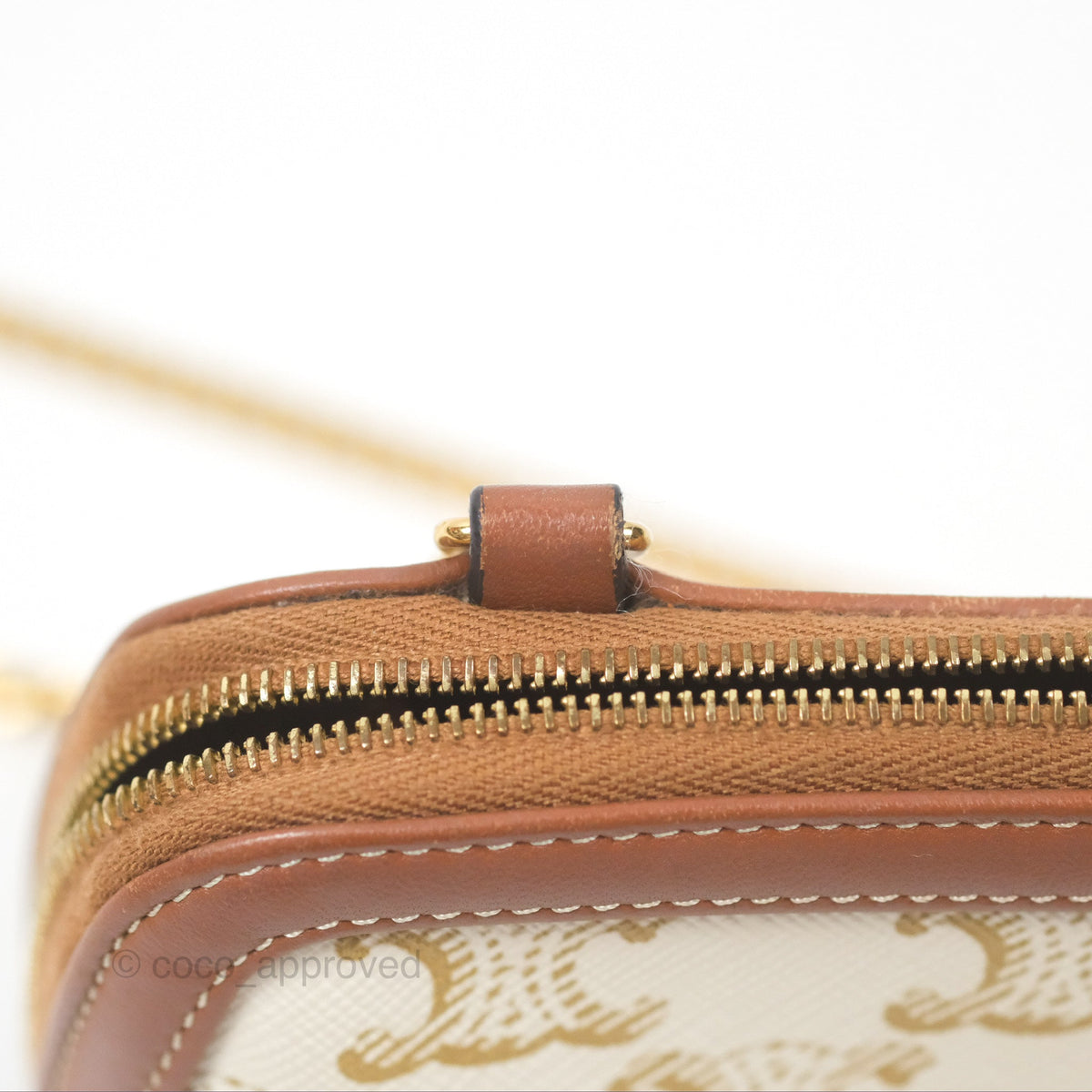 Celine Clutch With Chain Triomphe Canvas Lambskin White/Tan