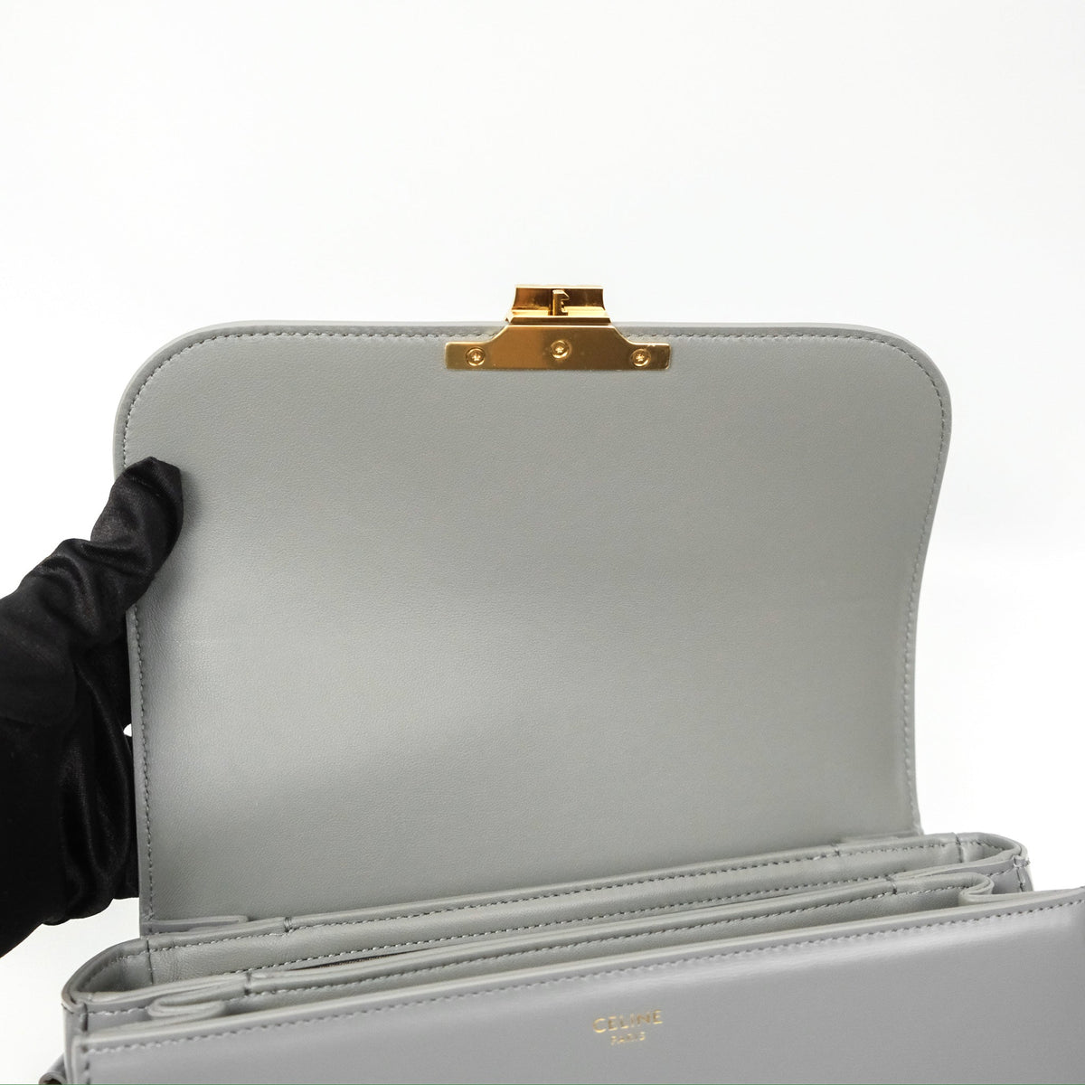 Celine Medium Triomphe Bag Zinc Shiny Calfskin