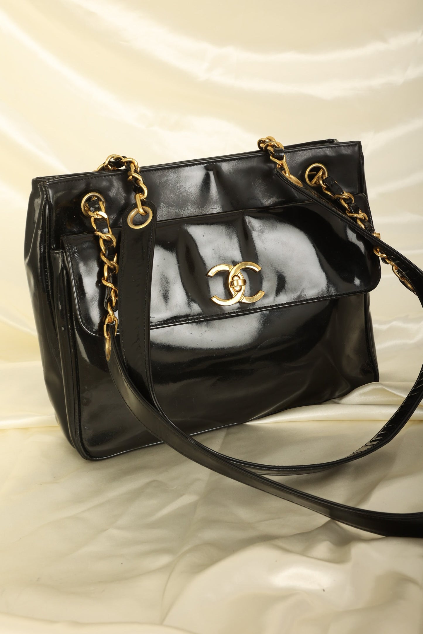 Chanel Patent Turnlock Tote