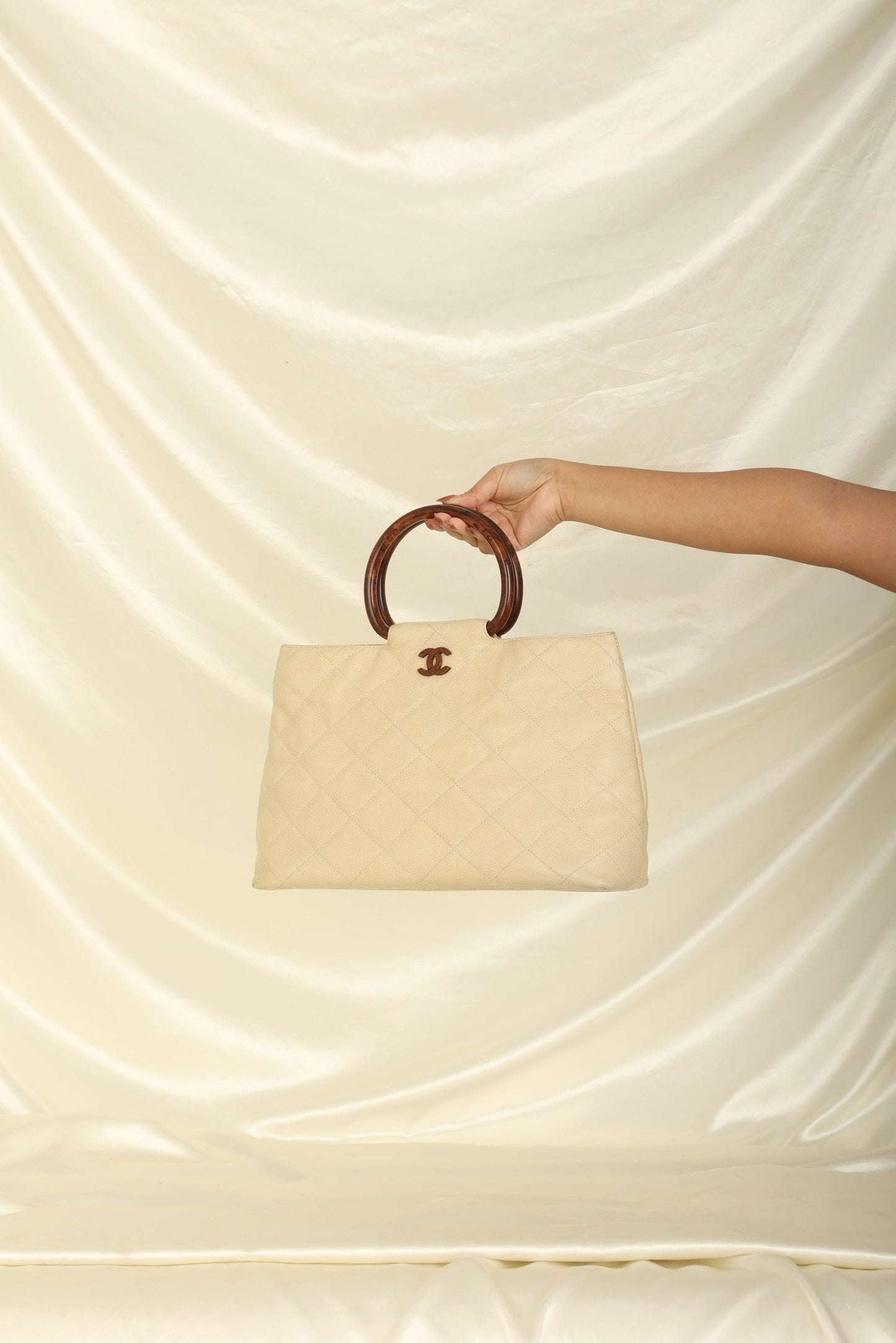 Chanel 2000 Caviar Wood Handle Tote