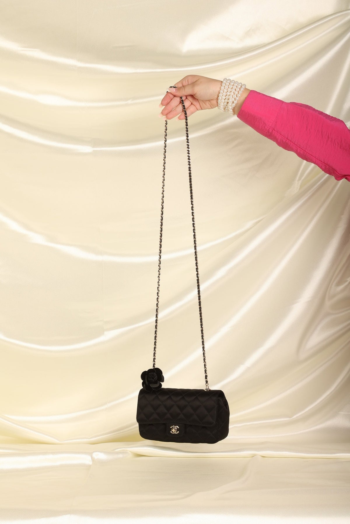 Chanel Satin Camellia Mini Flap