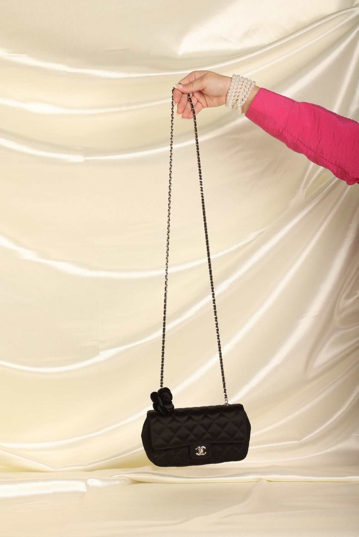 Chanel Satin Camellia Mini Flap
