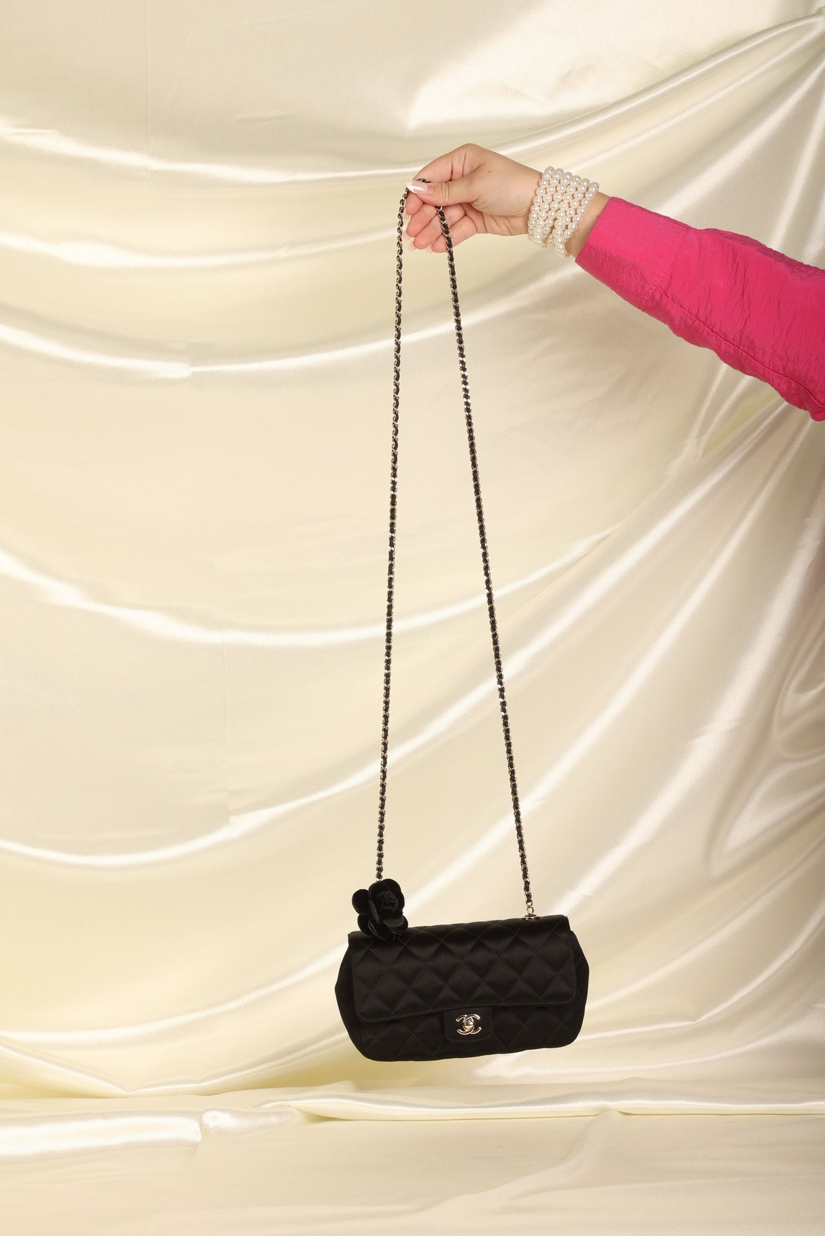 Chanel Satin Camellia Mini Flap