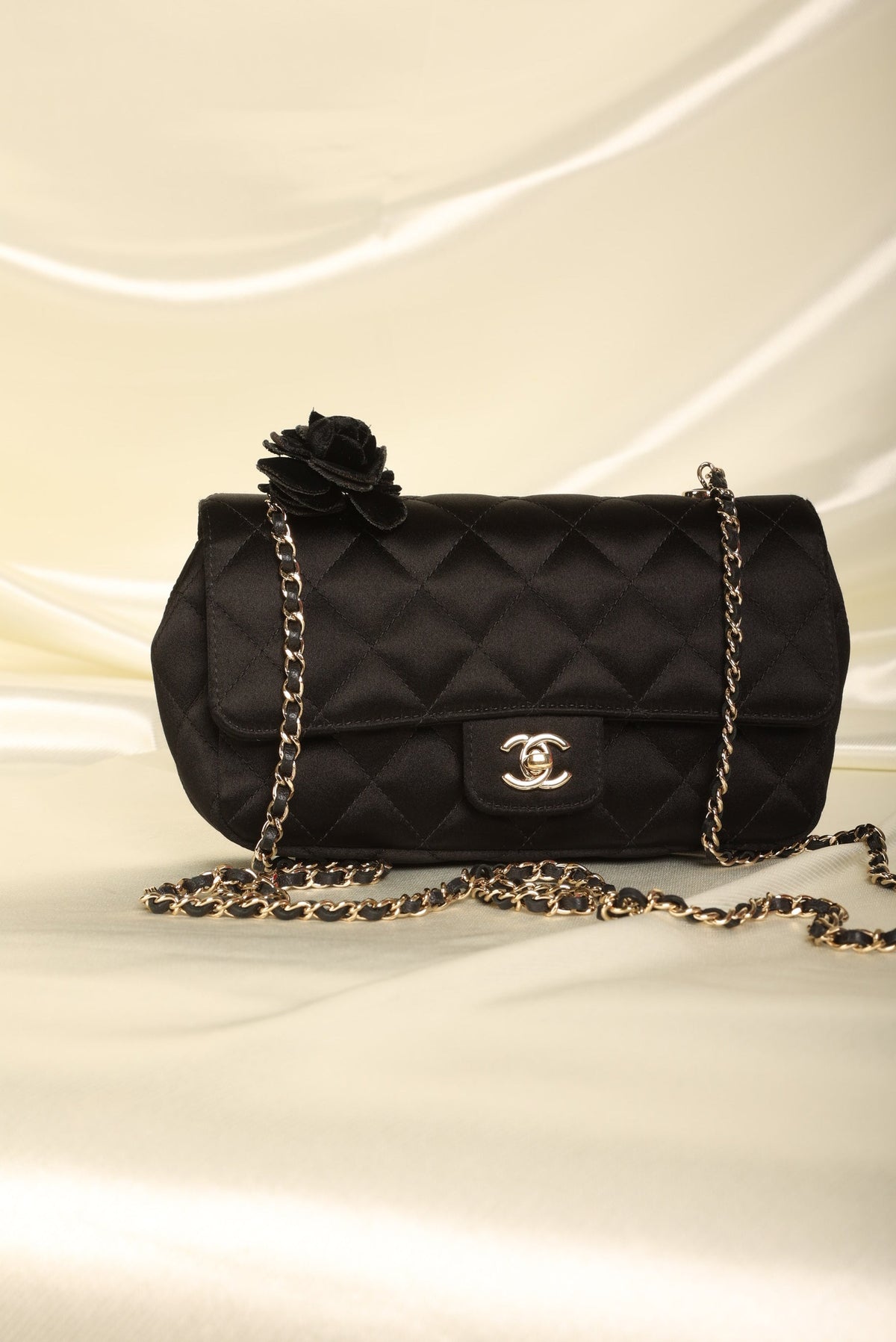 Chanel Satin Camellia Mini Flap