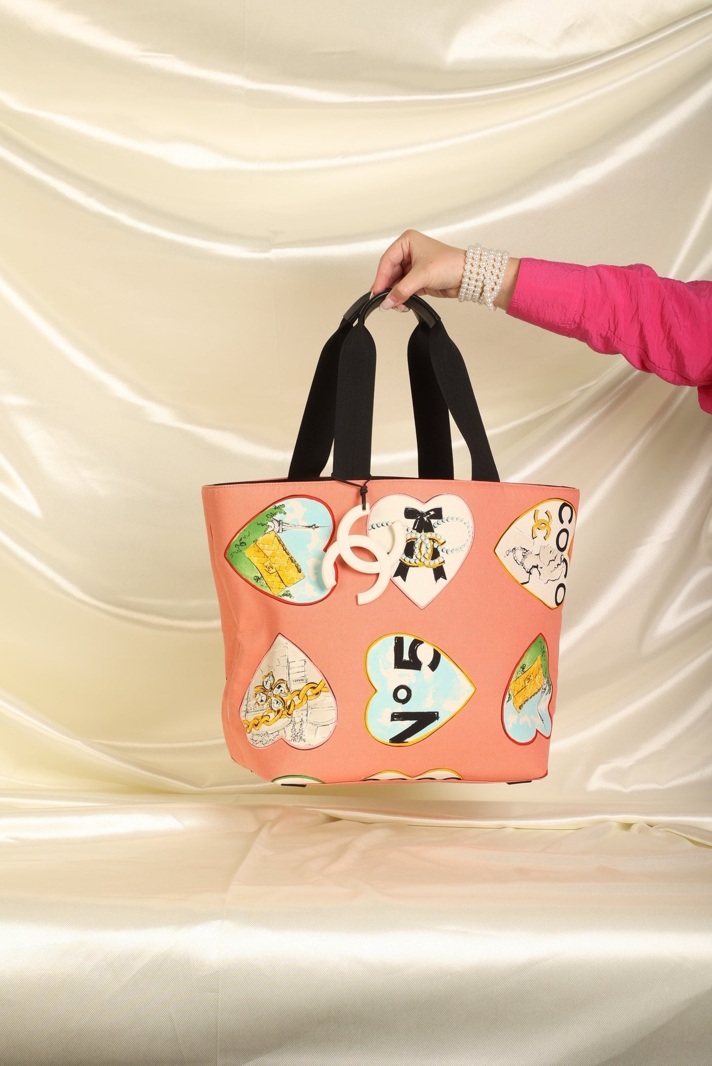 Chanel 2005 Coco Hearts Canvas Tote