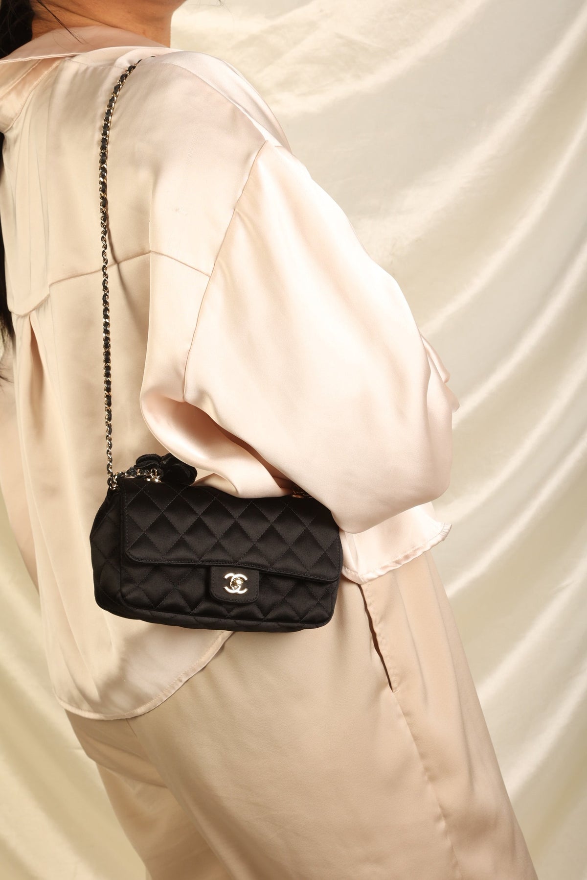 Chanel Satin Camellia Mini Flap