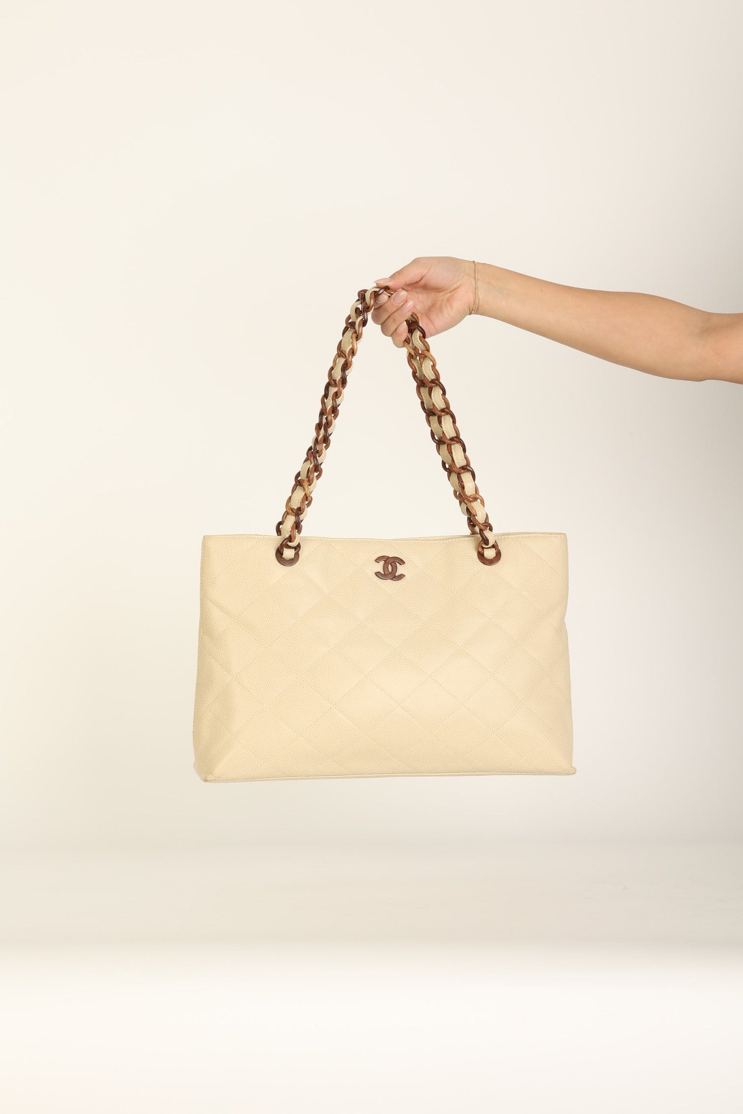 Chanel 2000 Caviar Wood Chain Tote