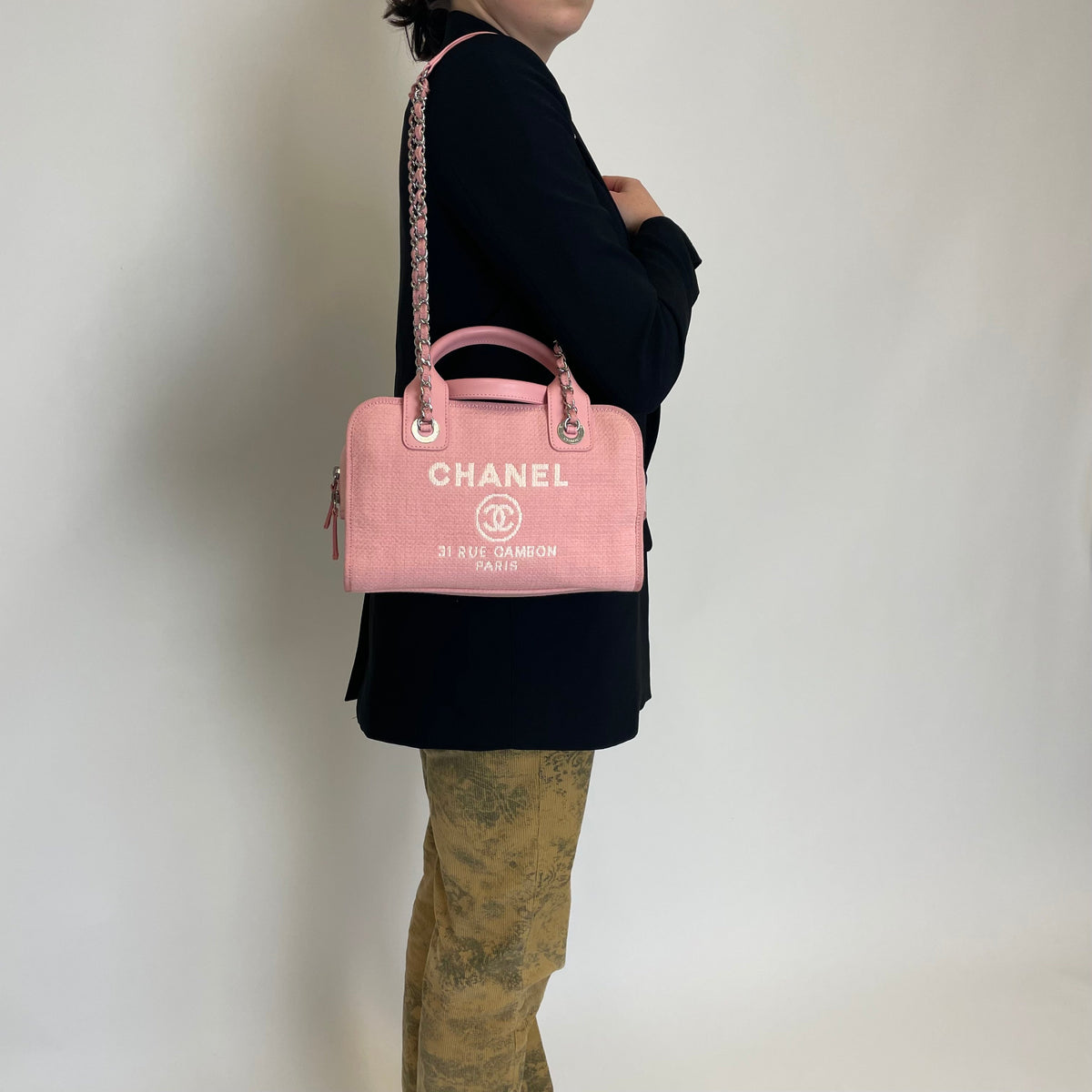 Chanel Pink Canvas and Leather Deauville Bowling Bag