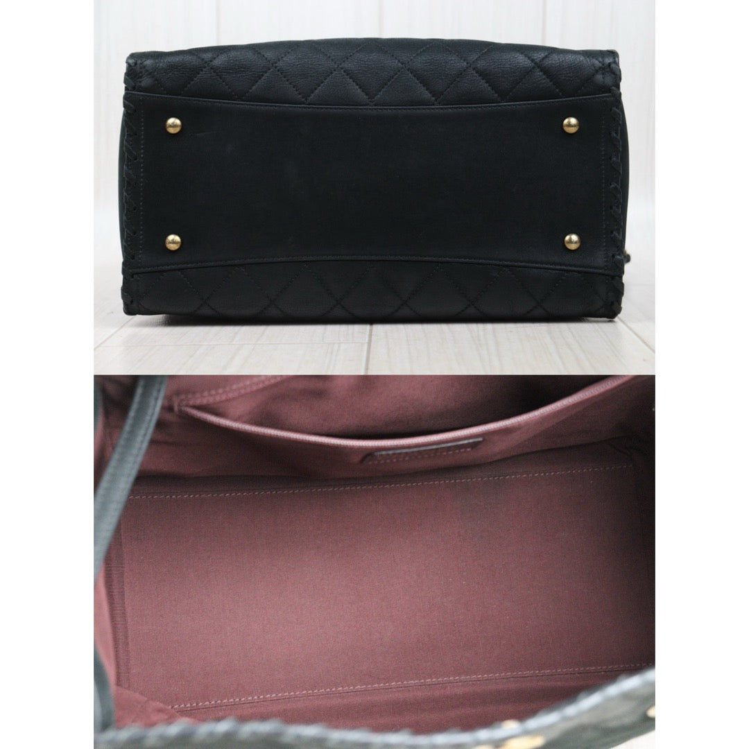 Good ( Rank AB)｜ CHANEL Matrasse Chain Calf Leather Tote Bag Dark Green Made In 2014 -2015 Year｜Y25061702