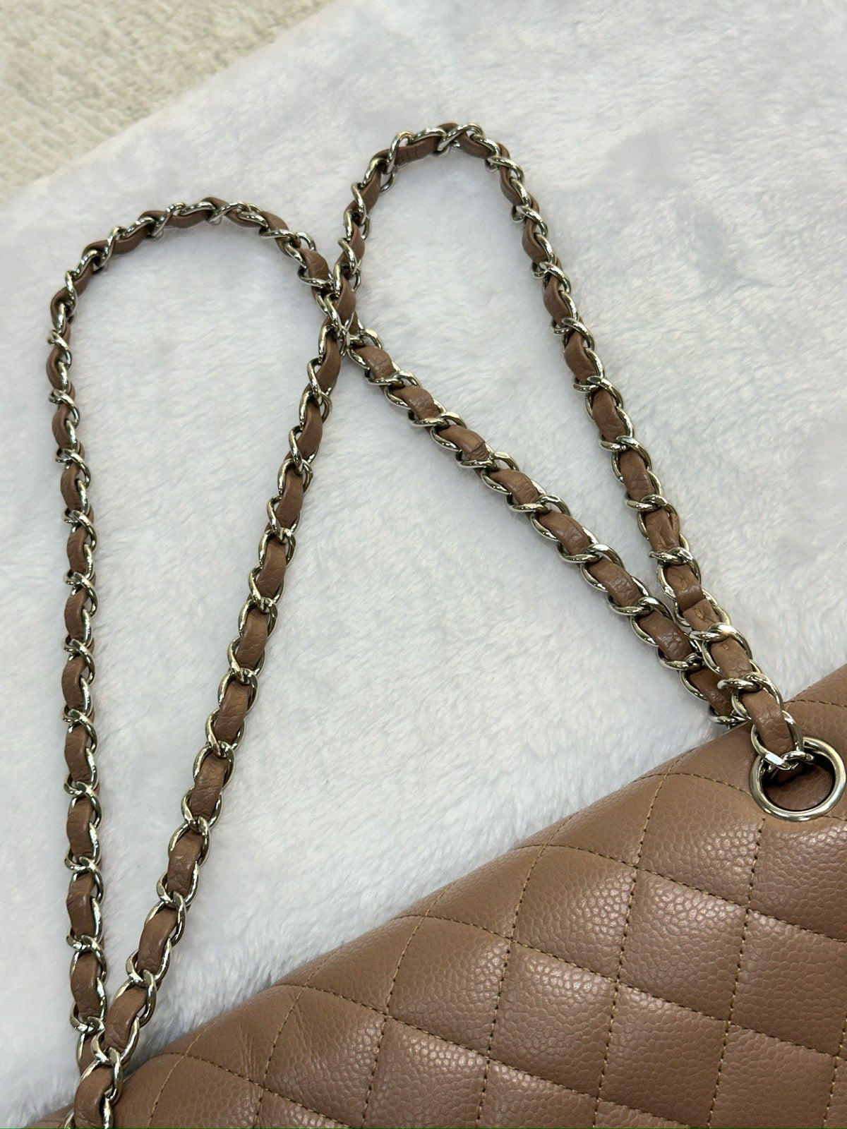 Chanel Medium Classic Caviar Double Flap Taupe SHW
