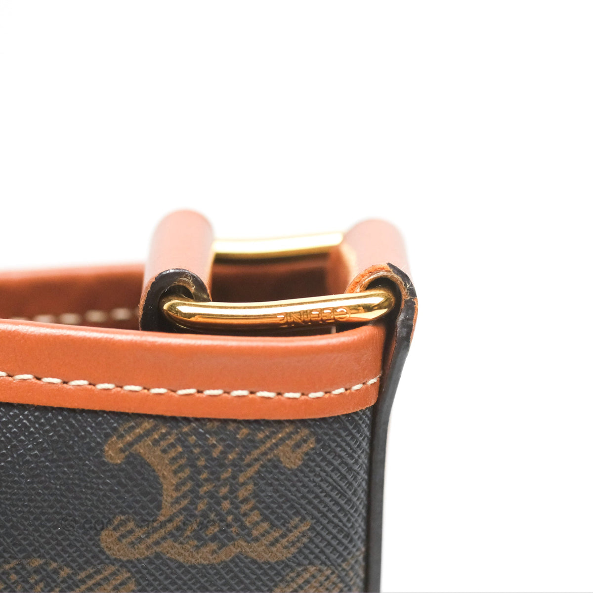 Celine Small Bucket Triomphe Canvas Tan Calfskin
