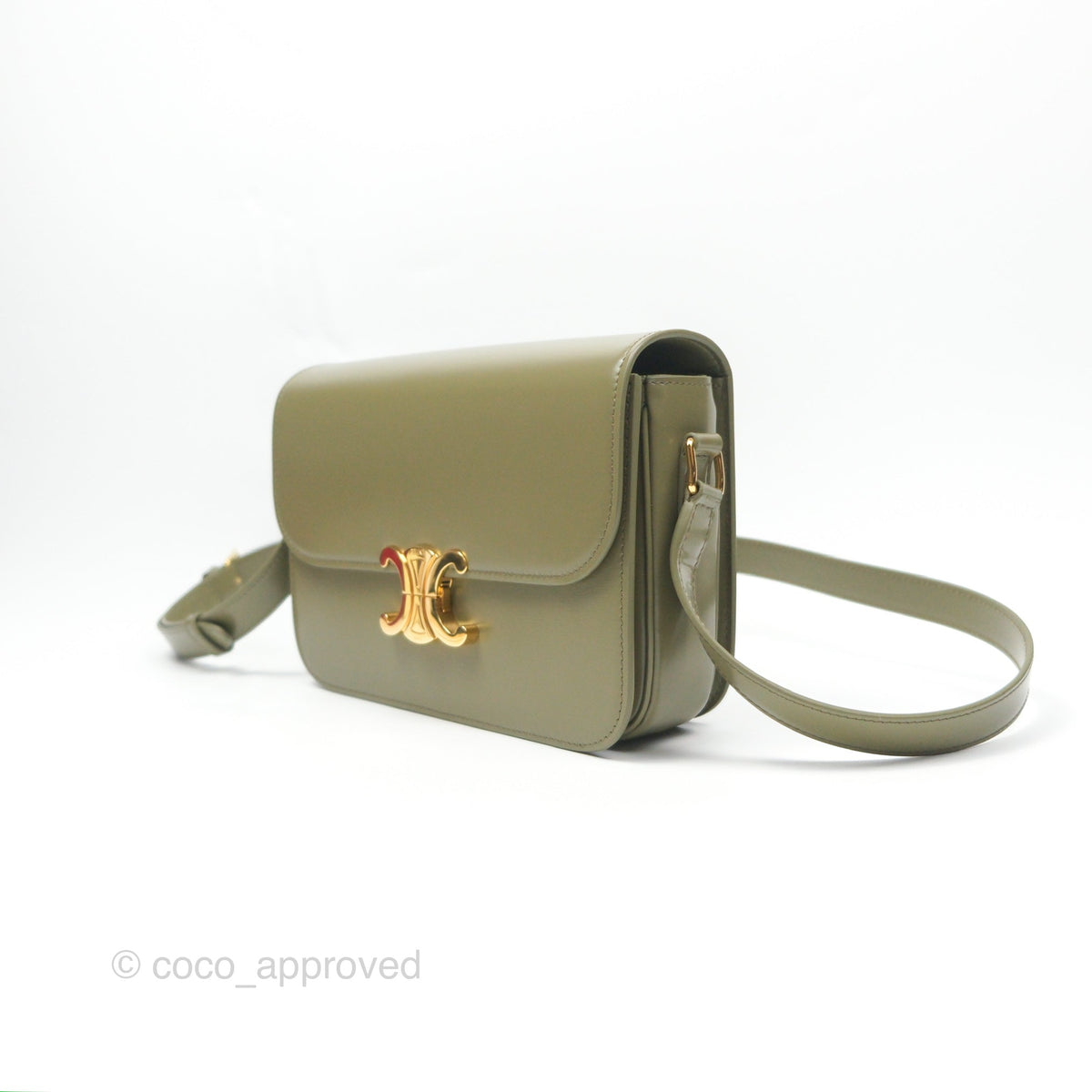 Celine Medium Triomphe Soft Khaki Shiny Calfskin