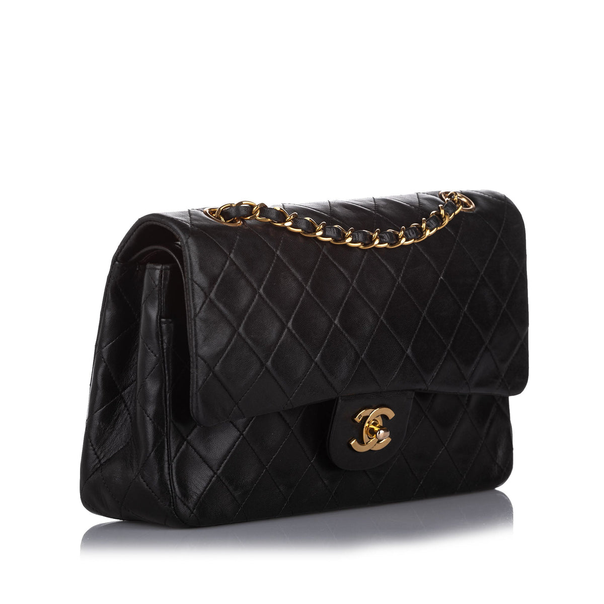 Medium Classic Lambskin Double Flap Bag Black