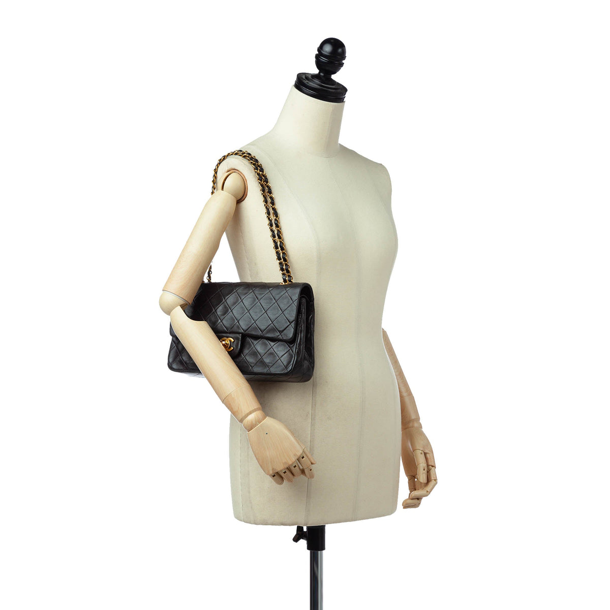 Medium Classic Lambskin Double Flap Bag Black