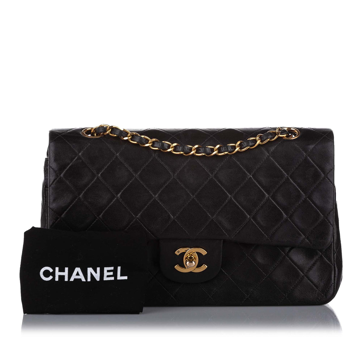 Medium Classic Lambskin Double Flap Bag Black