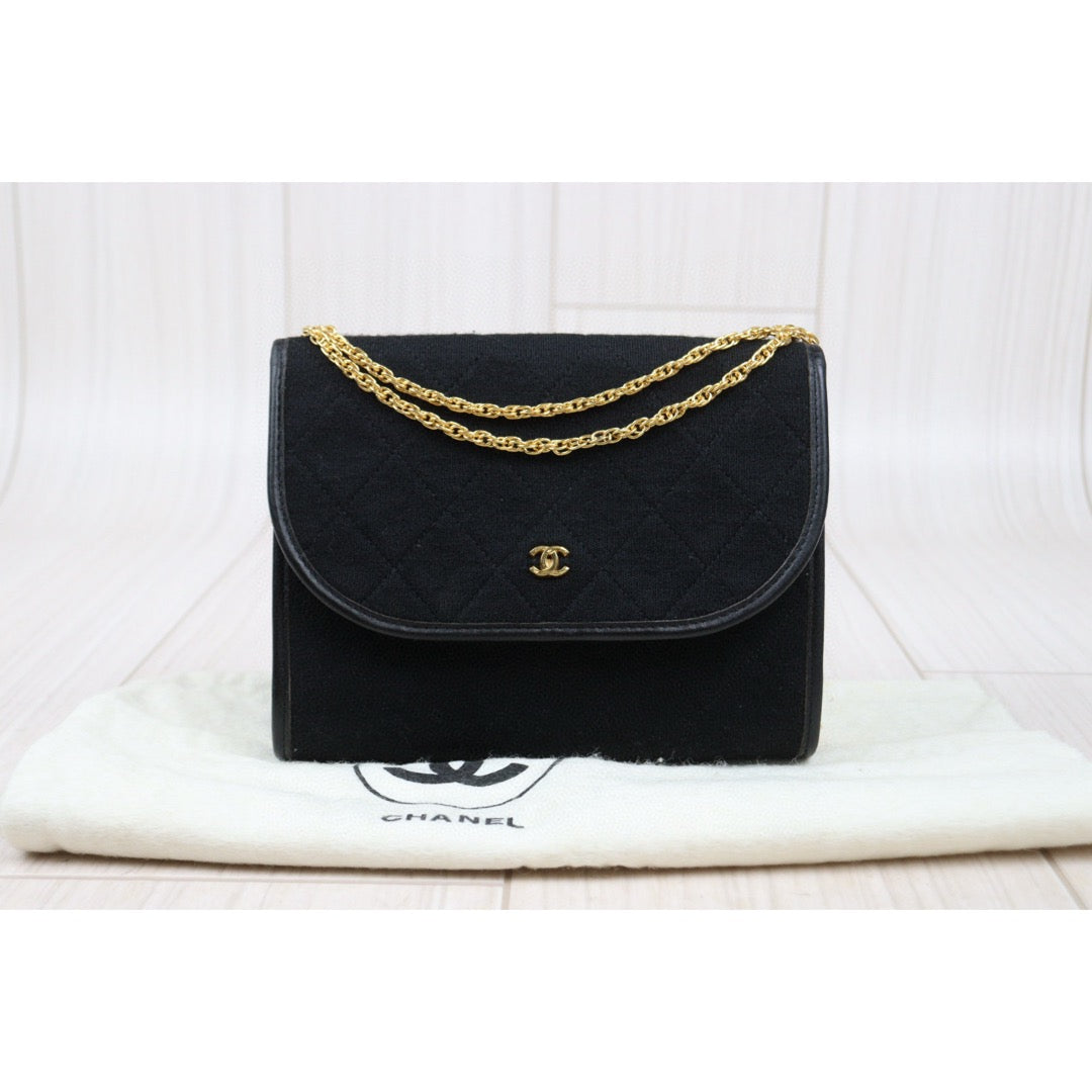 Very Good ( Rank A)｜ CHANEL Mini Coco Mark Matrasse Canvas Chain Shoulder Bag Black｜25032704