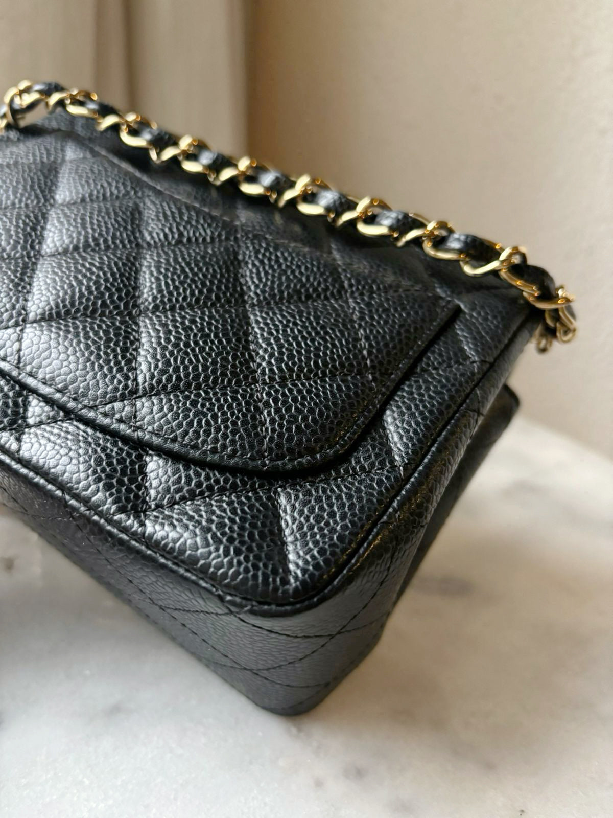 Chanel Mini Square Caviar Flap Bag Black GHW 1203 holo card
