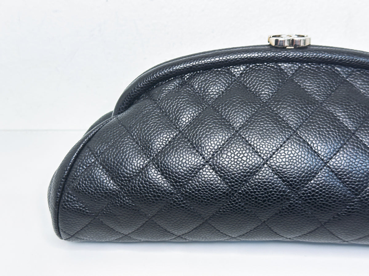 Chanel Quilted Timeless Kisslock Clutch Black Caviar holo 1193