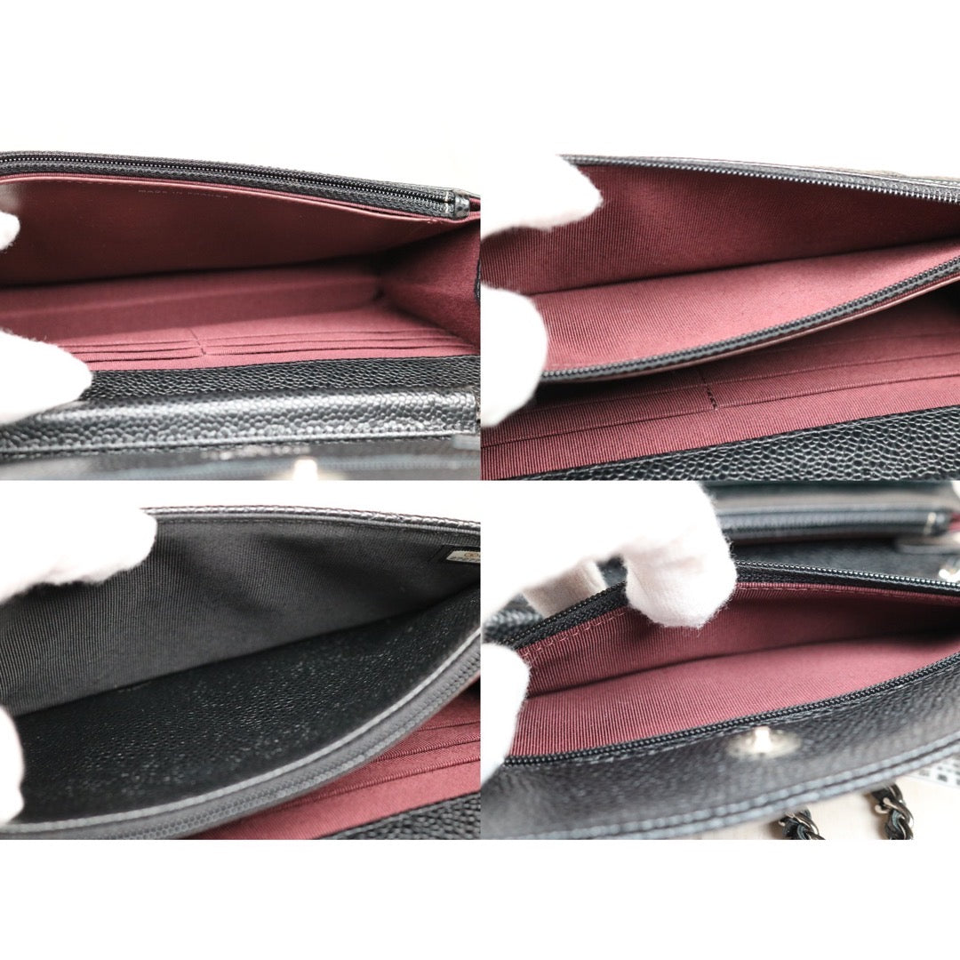 Very Good ( Rank A)｜ CHANEL Matelasse Caviar Skin Chain Wallet Black Silver Hardware Made in 2019 Year ｜S24061102