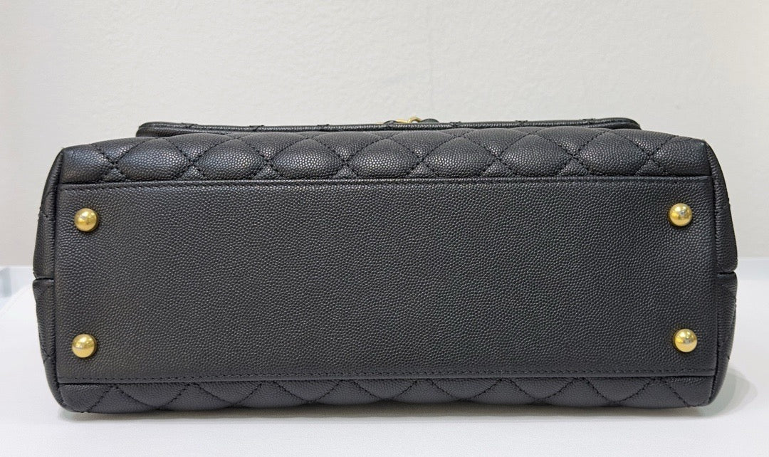 Chanel Medium Caviar Quilted Coco Handle Flap Black GHW