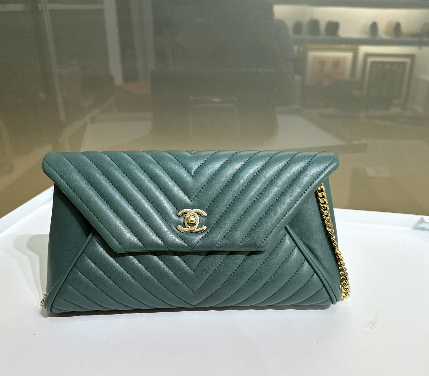 Chanel Cluth Green Bag