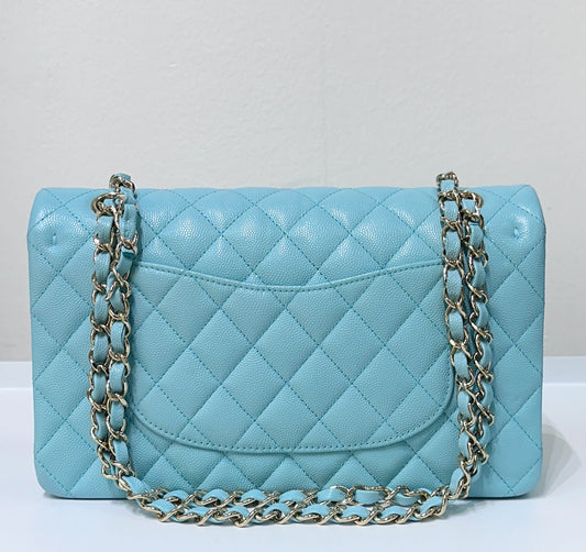 Chanel 19C Tiffany Blue Medium Caviar Classic Flap Bag GHW