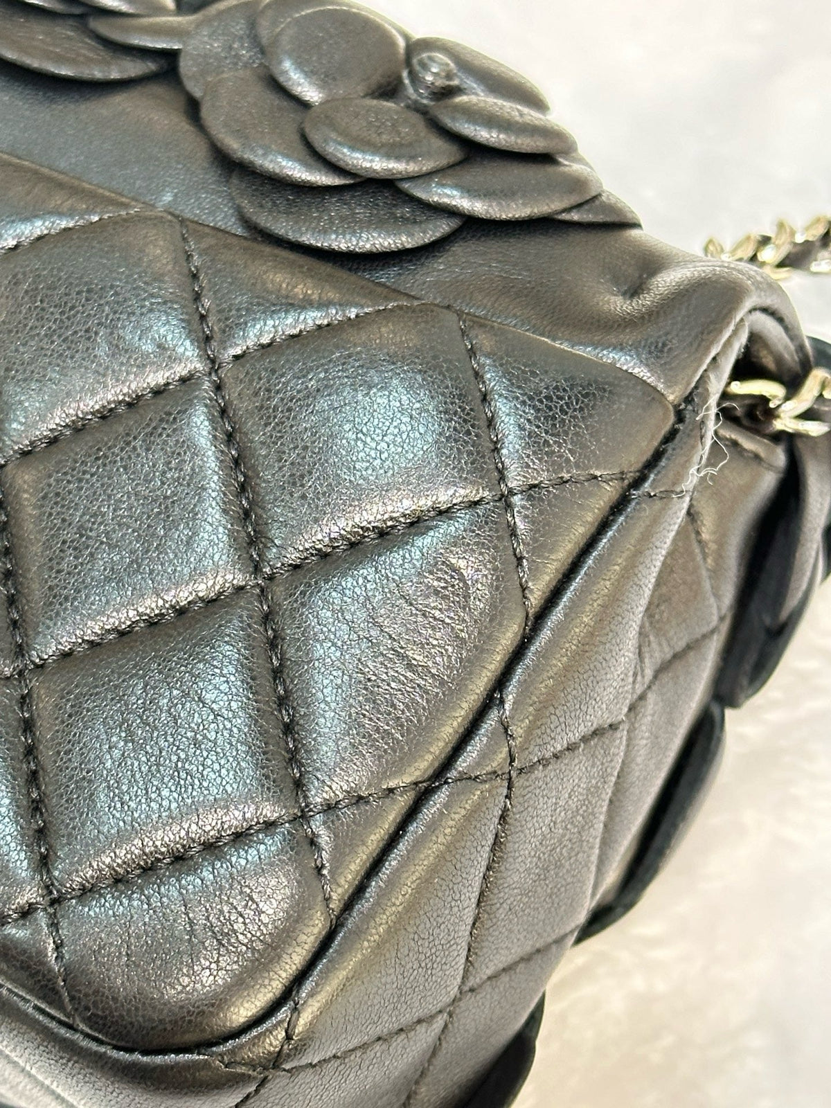 Chanel Mini Limited Edition Black Camellia  Lambskin Flap Bag