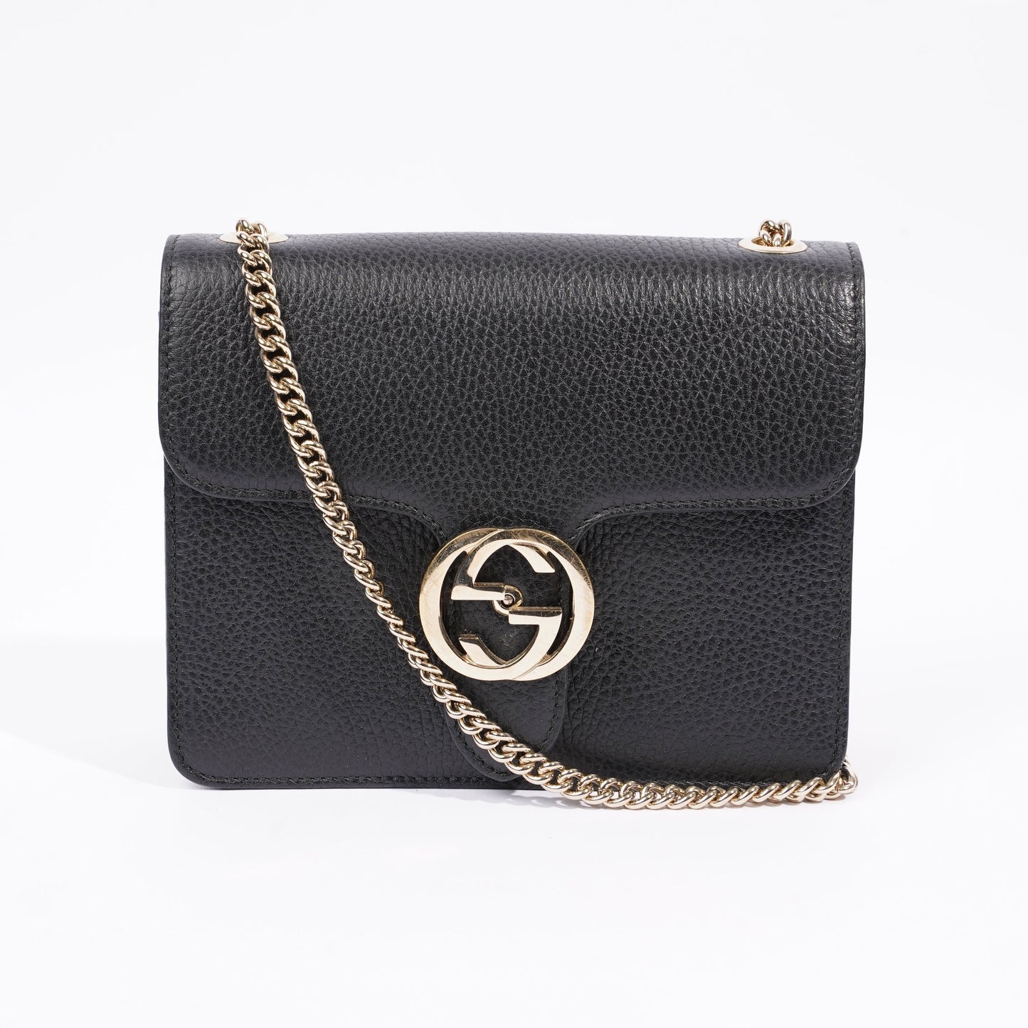 Gucci Womens Dollar Interlocking G Crossbody Black Leather Small