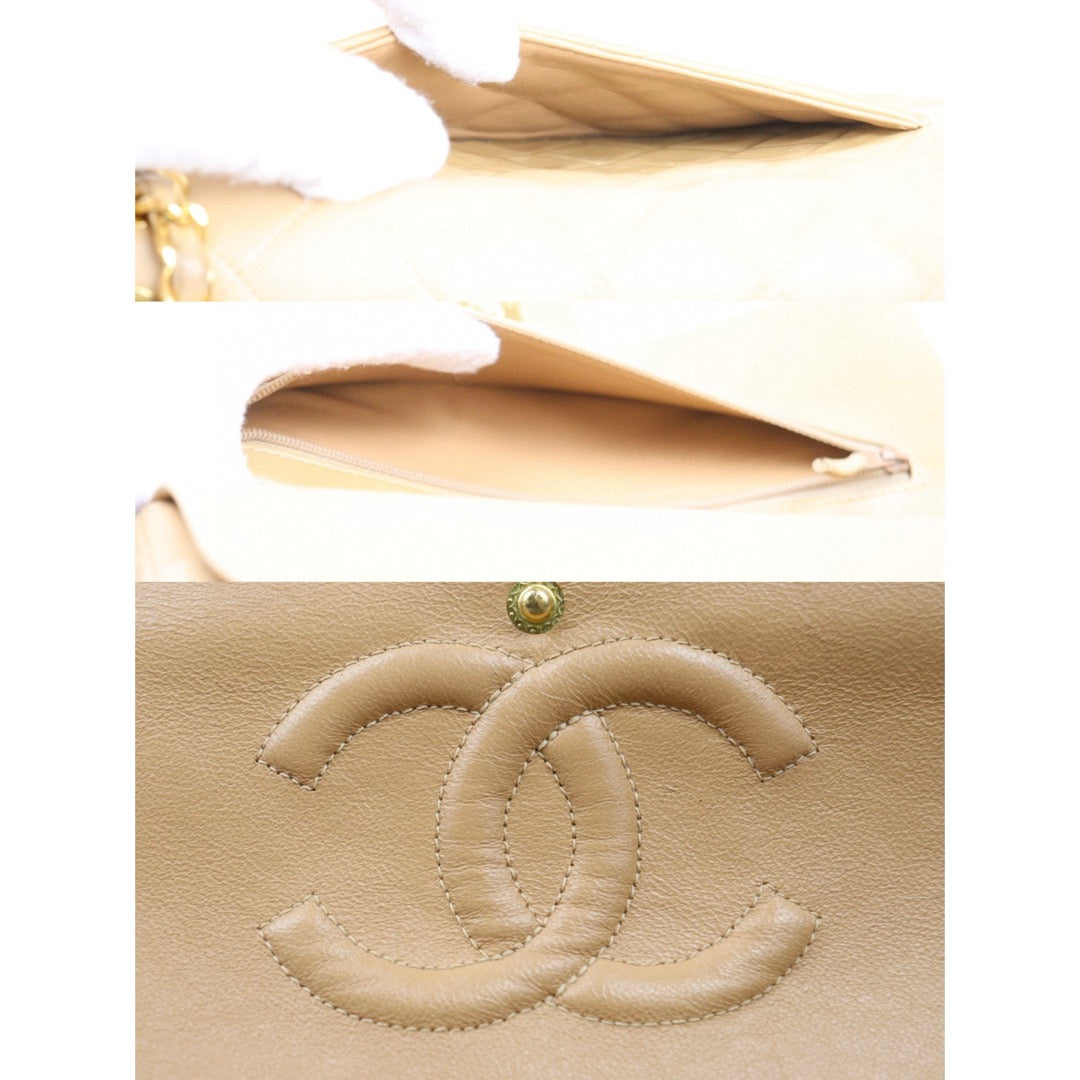 Good ( Rank AB)｜ CHANEL  Lamb Skin Beige Double Flap 25 Shoulder Bag Made in 1997-1999 Year ｜P25012204