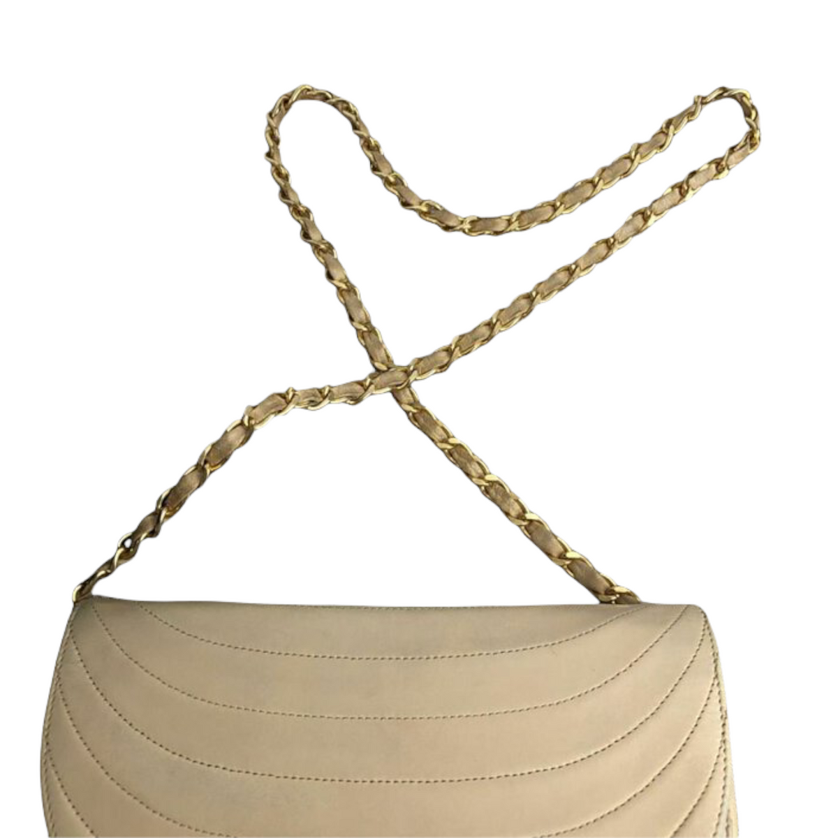 Quilted Demi Lune Lambskin Leather Beige GHW