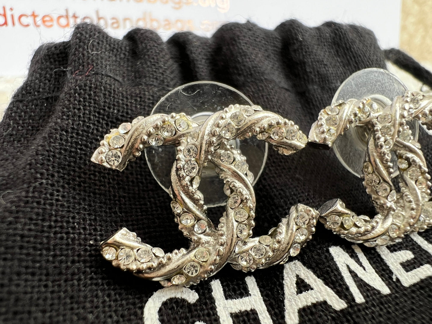 Chanel Crystal Encrusted Twisted Rope CC Earrings