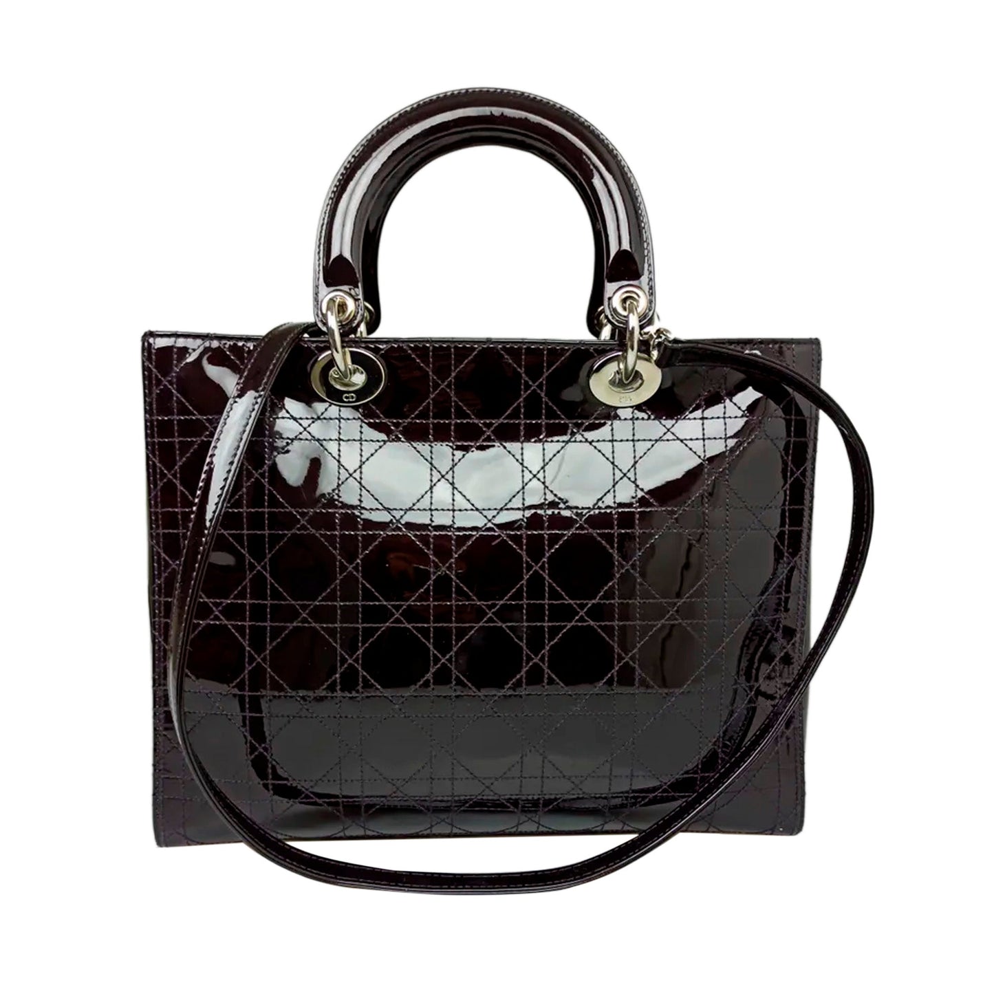 Cannage Patent Leather Lady Dior Satchel Brown
