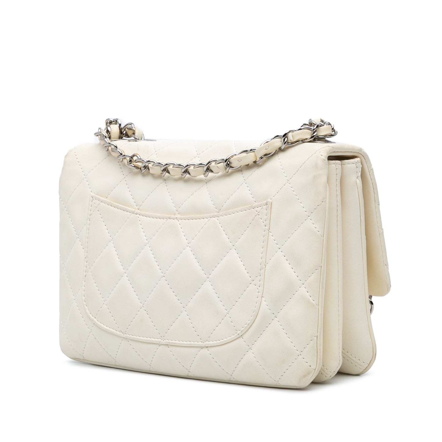 White Chanel Medium Quilted Lambskin 3 Accordion Flap Shoulder Bag
