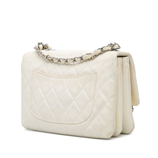 White Chanel Medium Quilted Lambskin 3 Accordion Flap Shoulder Bag
