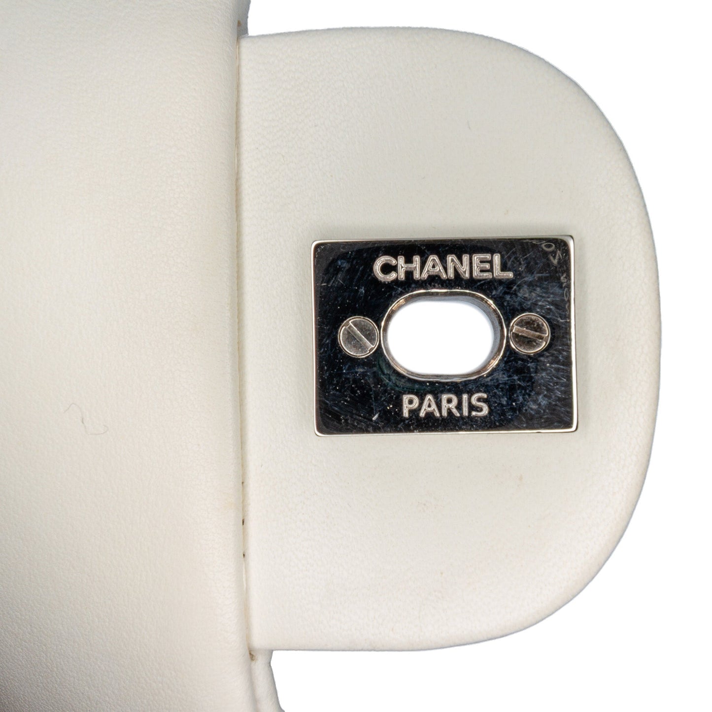 White Chanel Medium Quilted Lambskin 3 Accordion Flap Shoulder Bag