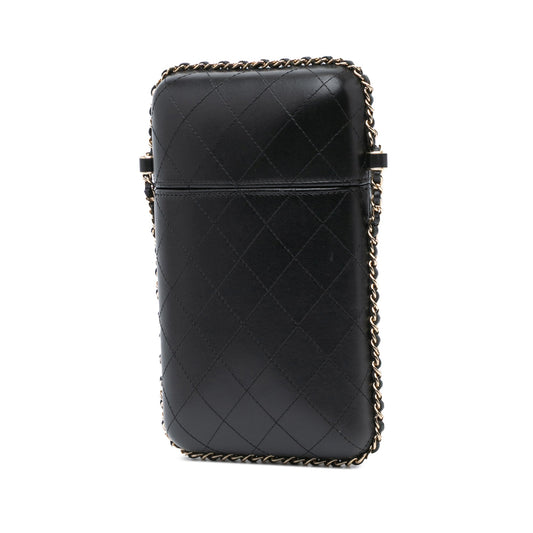 Black Chanel CC Quilted Lambskin Chain Around Phone Holder Crossbody Bag