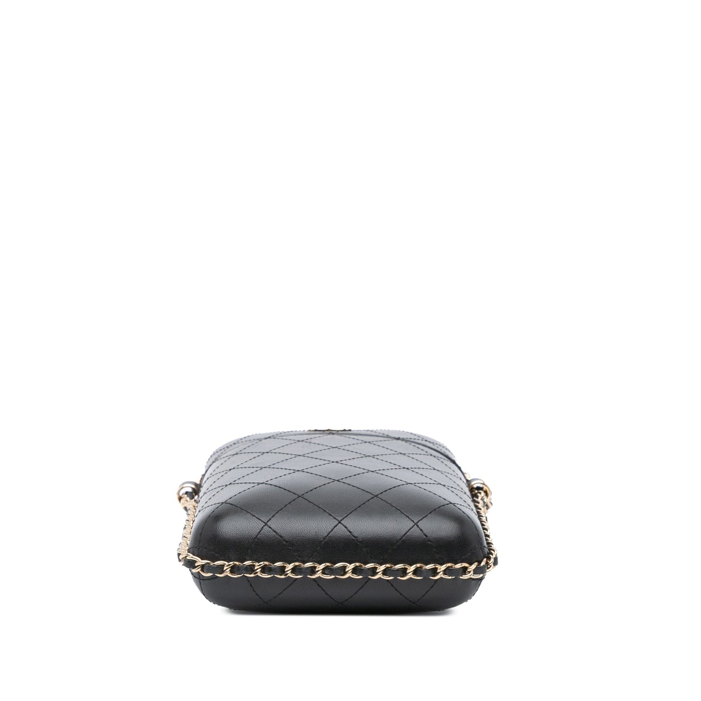 Black Chanel CC Quilted Lambskin Chain Around Phone Holder Crossbody Bag