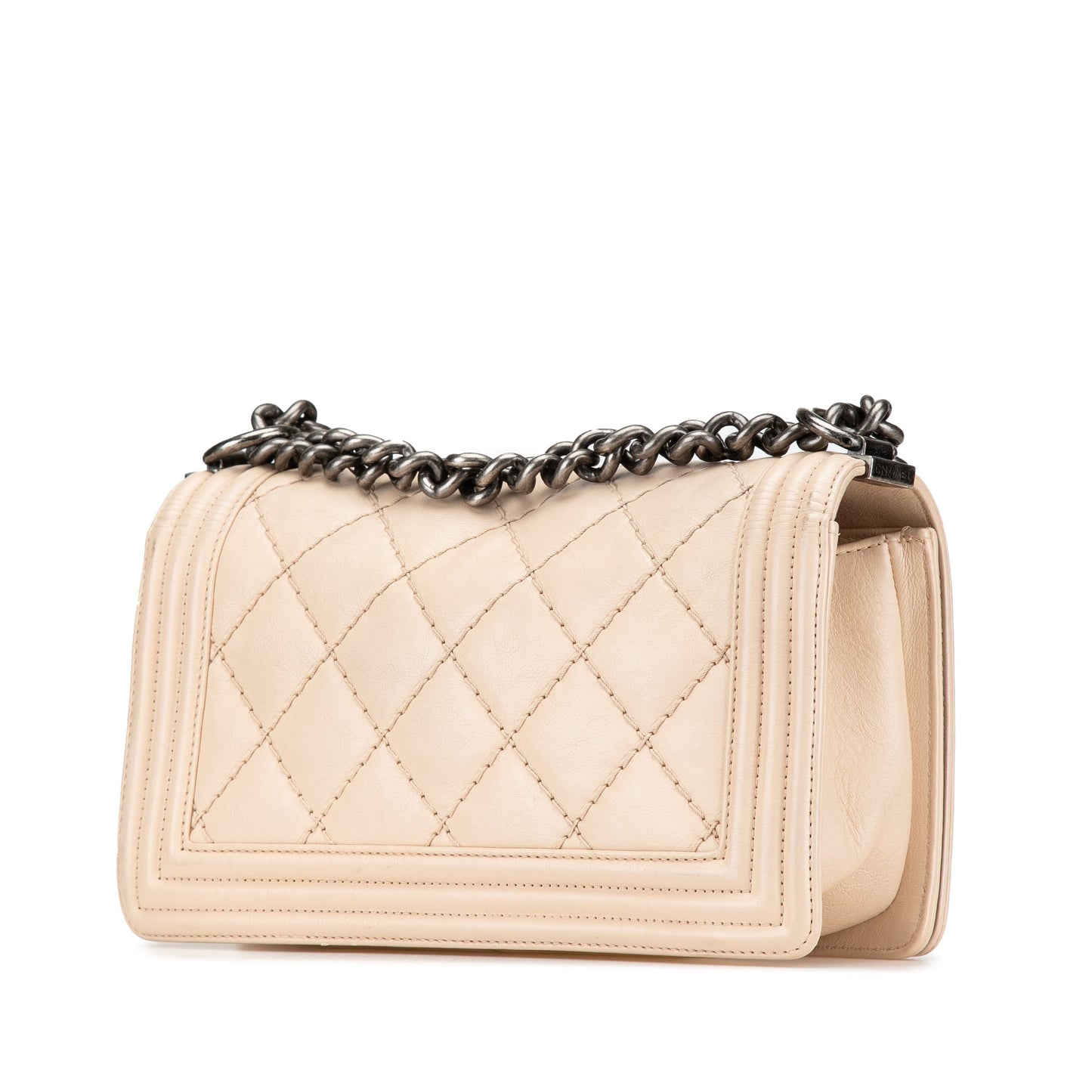 Beige Chanel Medium Quilted Lambskin Wild Stitch Boy Flap Shoulder Bag
