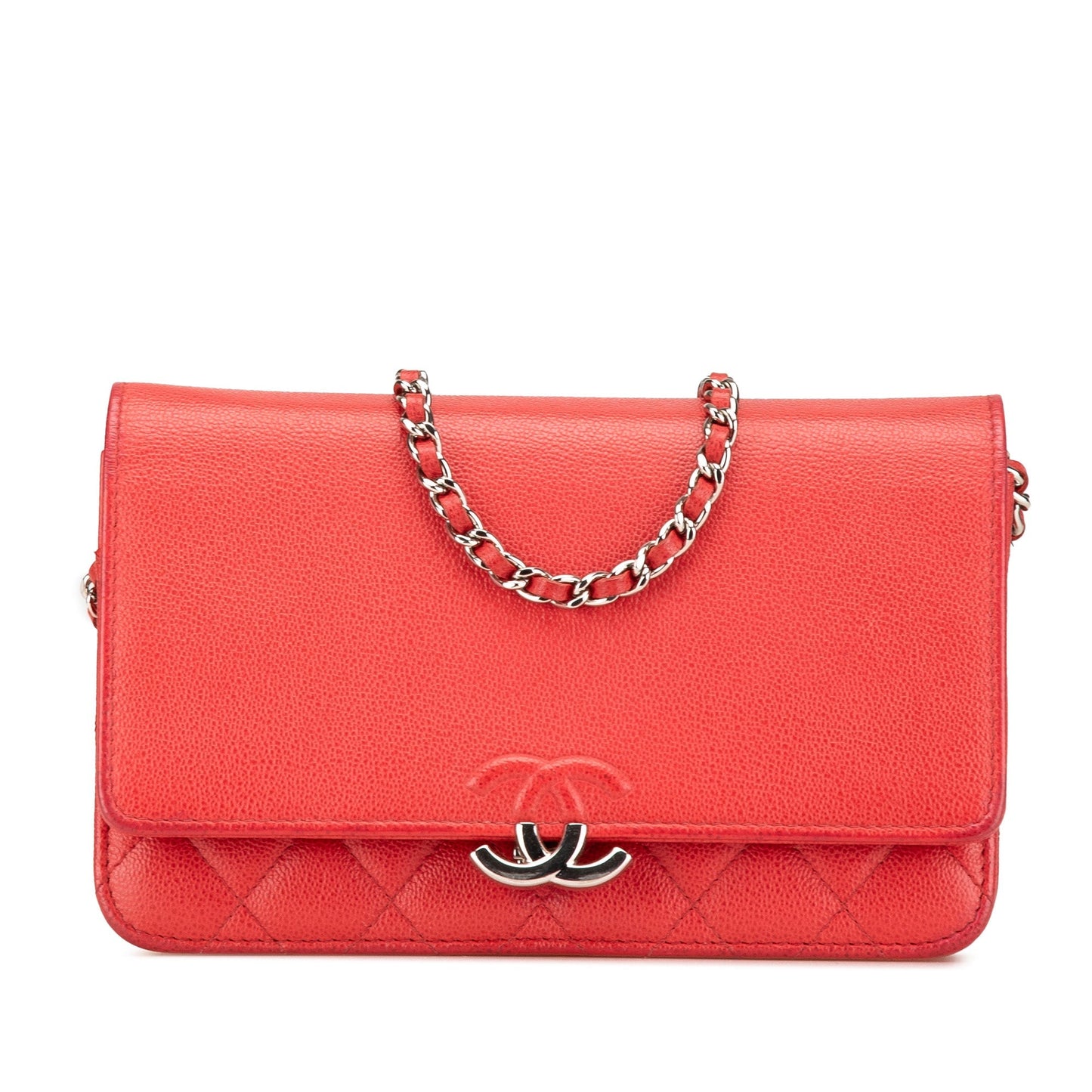 Red Chanel Grained Calfskin CC Box Wallet On Chain Crossbody Bag
