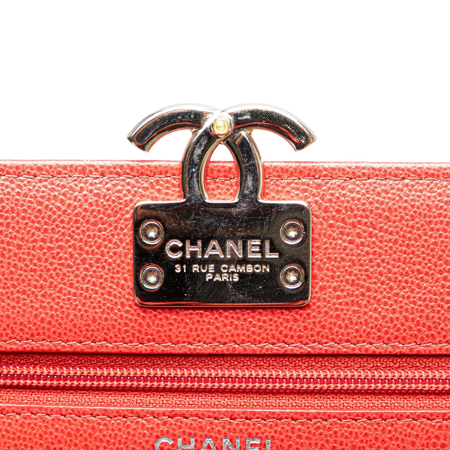 Red Chanel Grained Calfskin CC Box Wallet On Chain Crossbody Bag