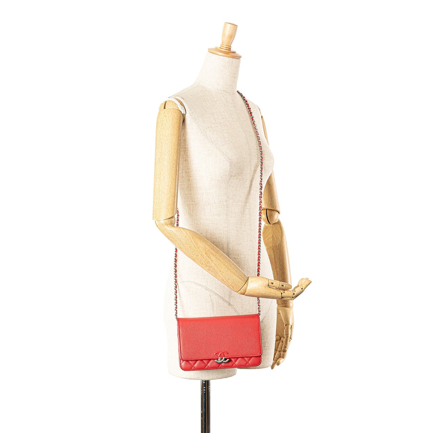 Red Chanel Grained Calfskin CC Box Wallet On Chain Crossbody Bag