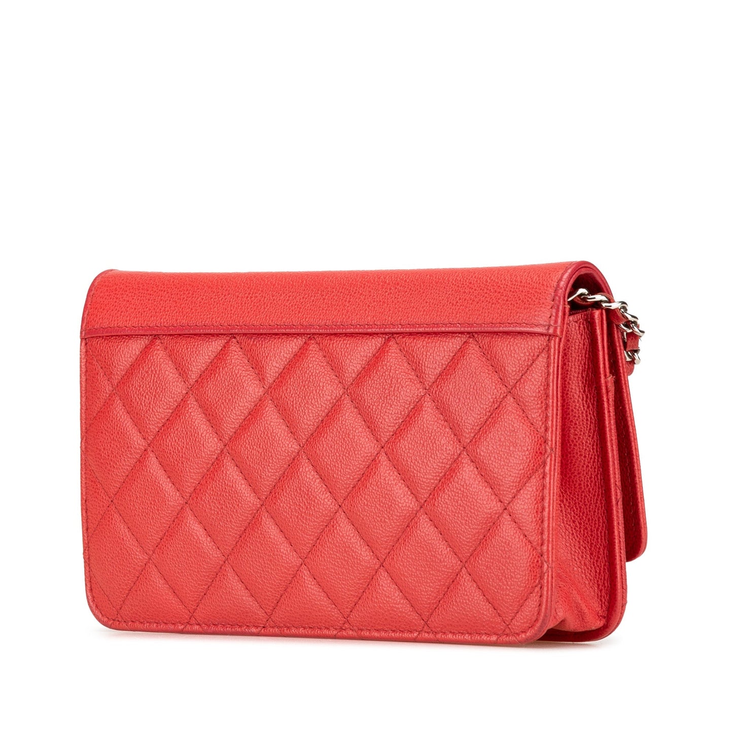 Red Chanel Grained Calfskin CC Box Wallet On Chain Crossbody Bag