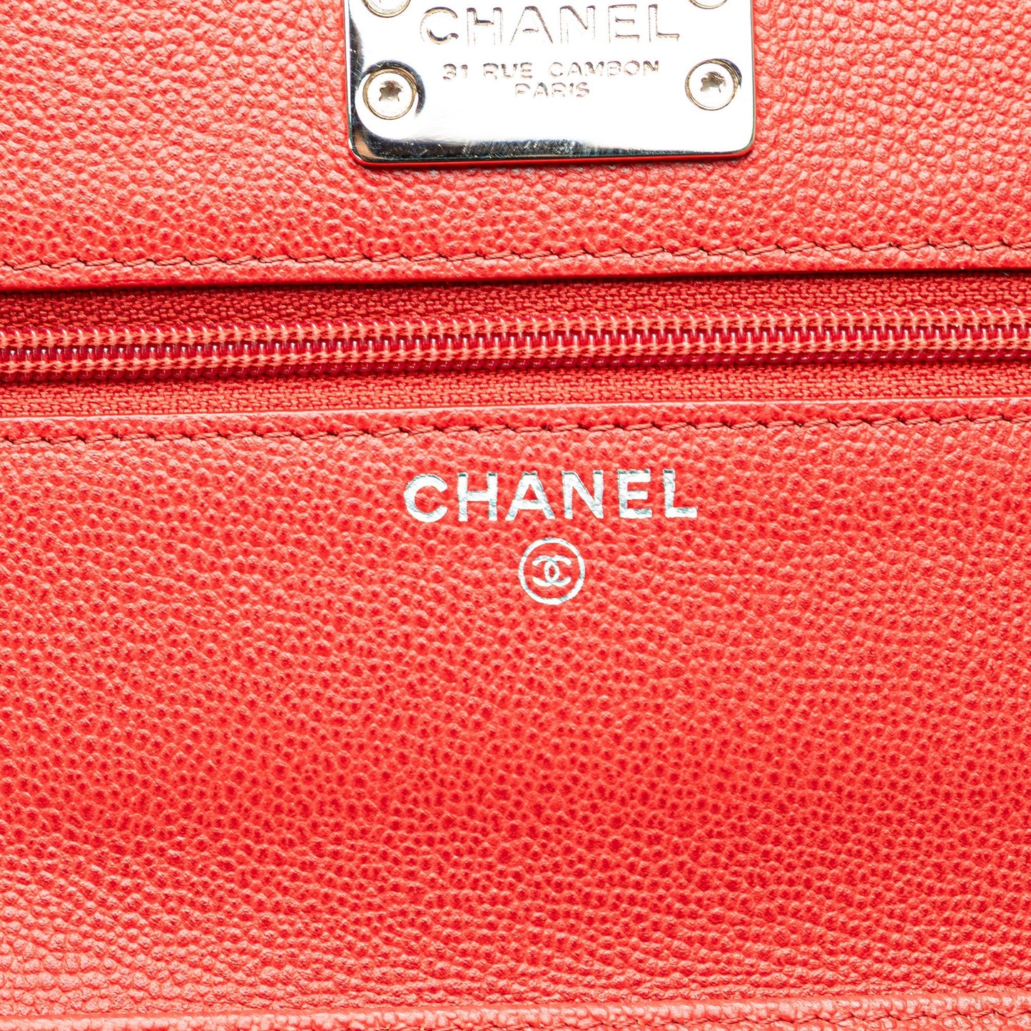 Red Chanel Grained Calfskin CC Box Wallet On Chain Crossbody Bag