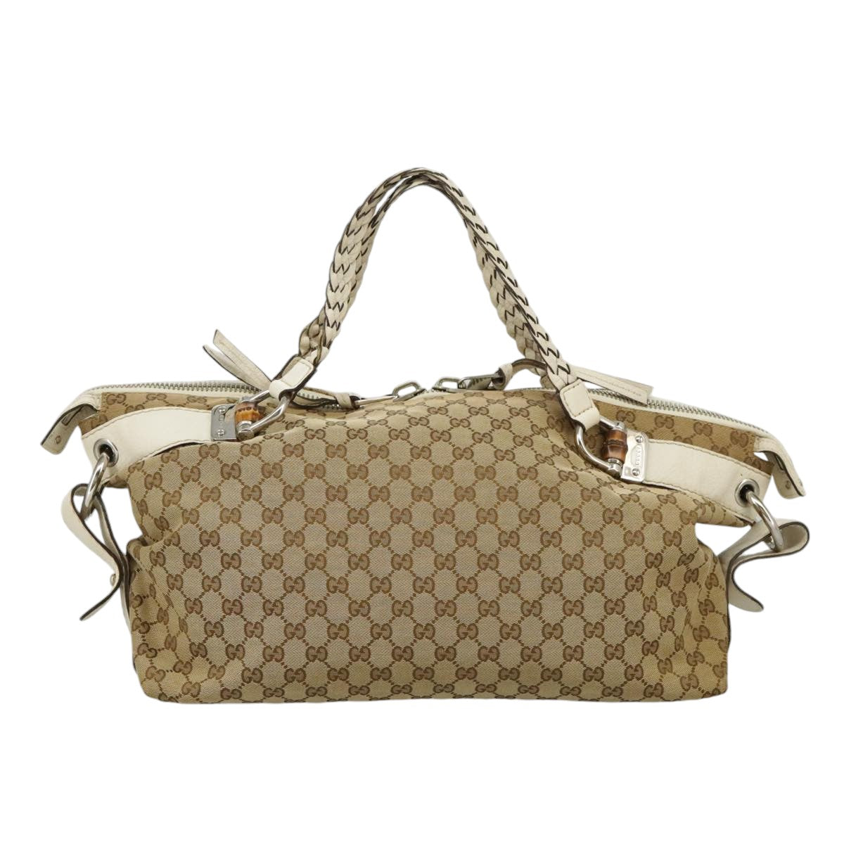 Gucci Bamboo Beige Canvas Tote Bag